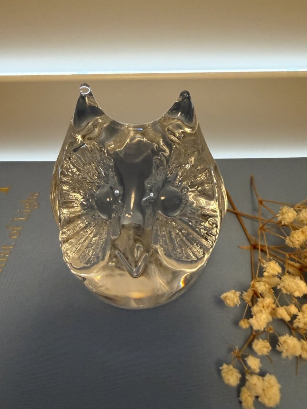 VTG Signed Daum France Crystal Owl Figurine Paperweight